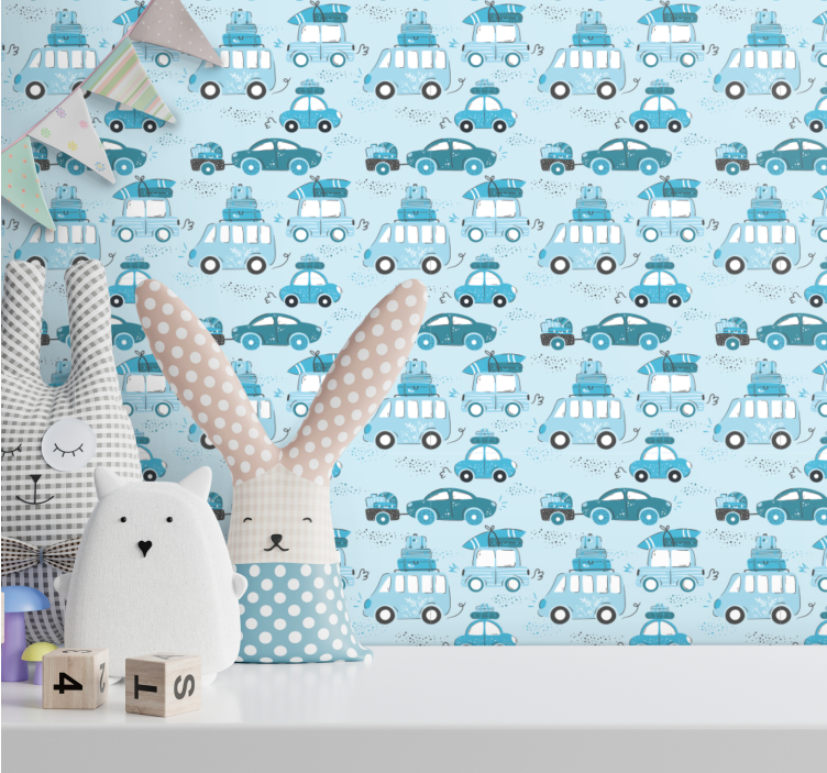 Blue city vehicles nordic style kids wallpaper - TenStickers