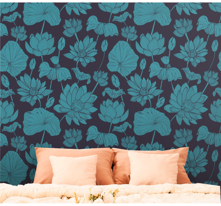 Botanical Lotus Pattern flowers wallpaper - TenStickers