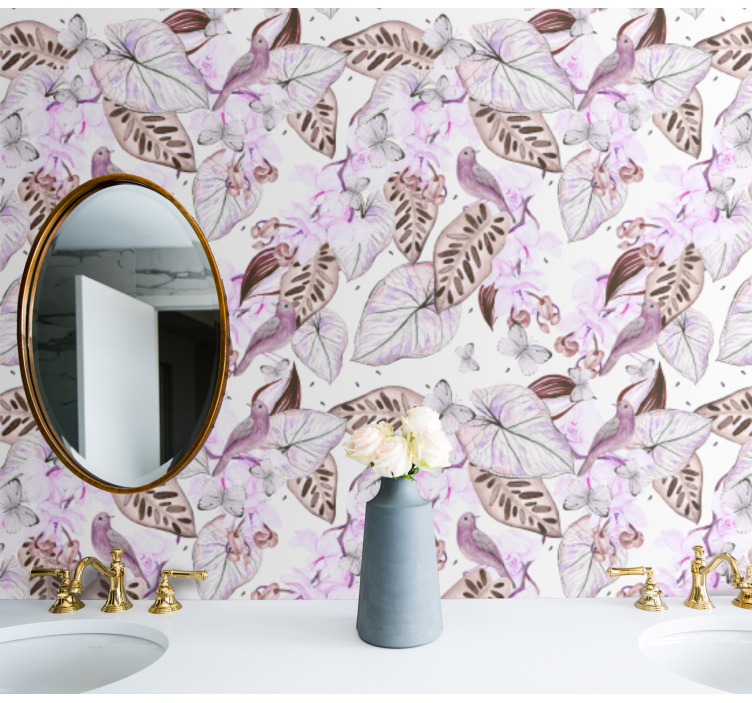 Butterfly Botanical Motif leaves wallpaper - TenStickers