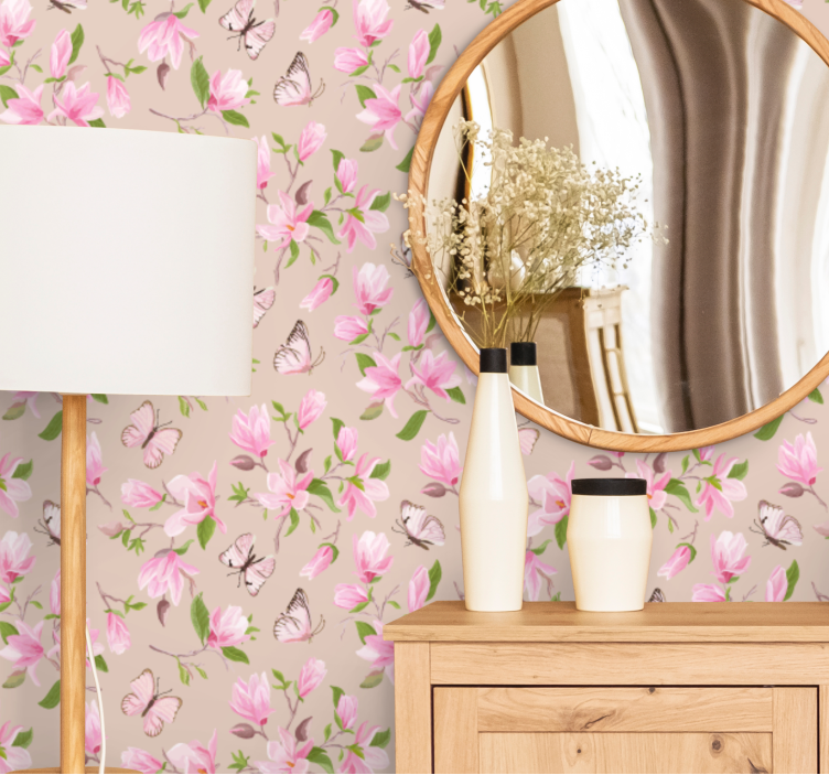 Magnolias and butterflies flowers wallpaper - TenStickers