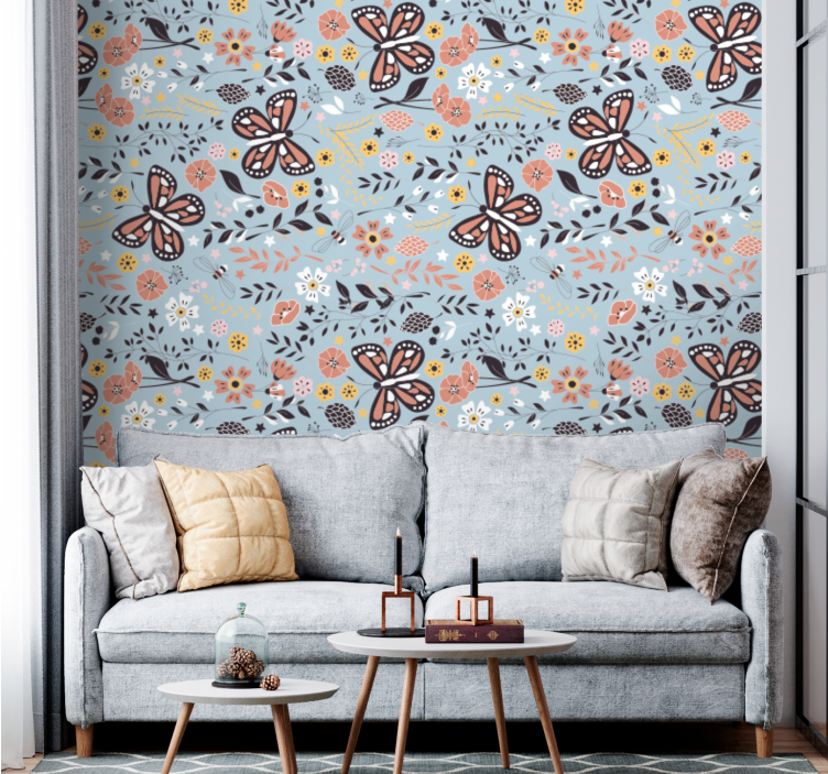 Charming Floral Motifs butterflies wallpaper - TenStickers