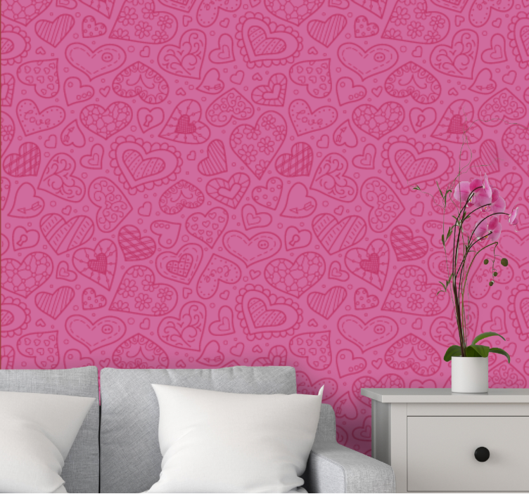 Charming heart shapes pink wallpaper - TenStickers