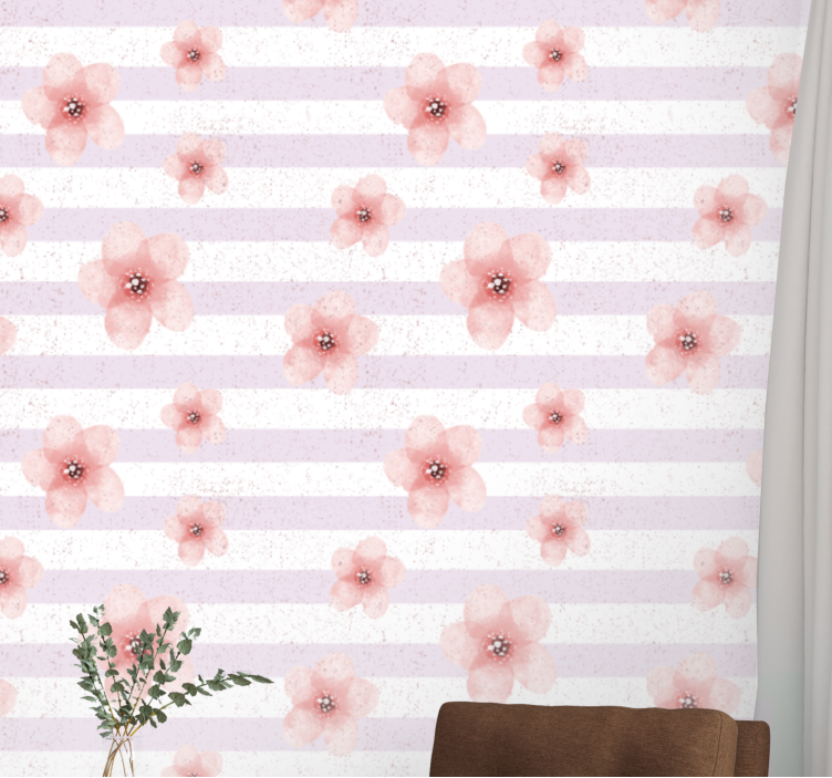 Cherry Blossom Stripes flowers wallpaper - TenStickers