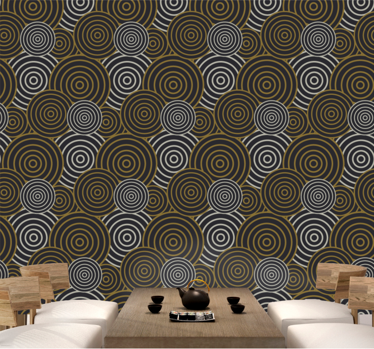 Circular brown motif wallpaper geometric - TenStickers