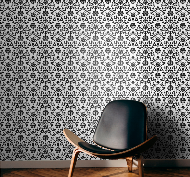 Classic black and white  floral wallpaper - TenStickers