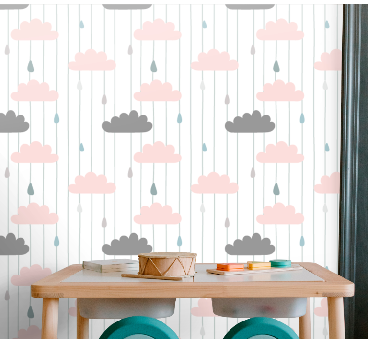 Cloudy Raindrops nursery room wallpaper - TenStickers