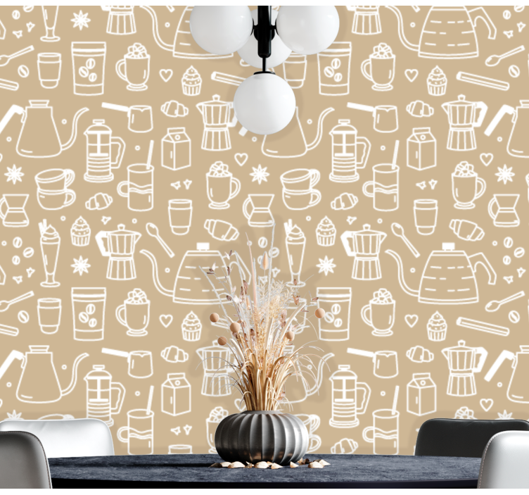 Coffee cups and glasses pattern wallpaper - TenStickers