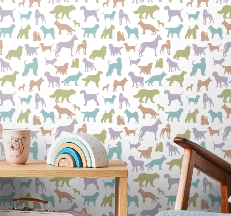 Colorful silhouettes cute dog wallpaper - TenStickers