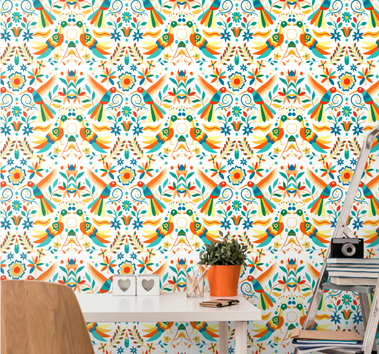 Traditional pattern birds in wallpaper - TenStickers