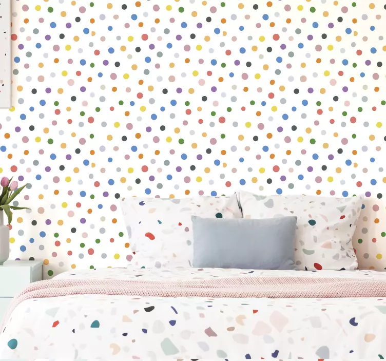Colorful dots on white Spotty Wallpaper - TenStickers
