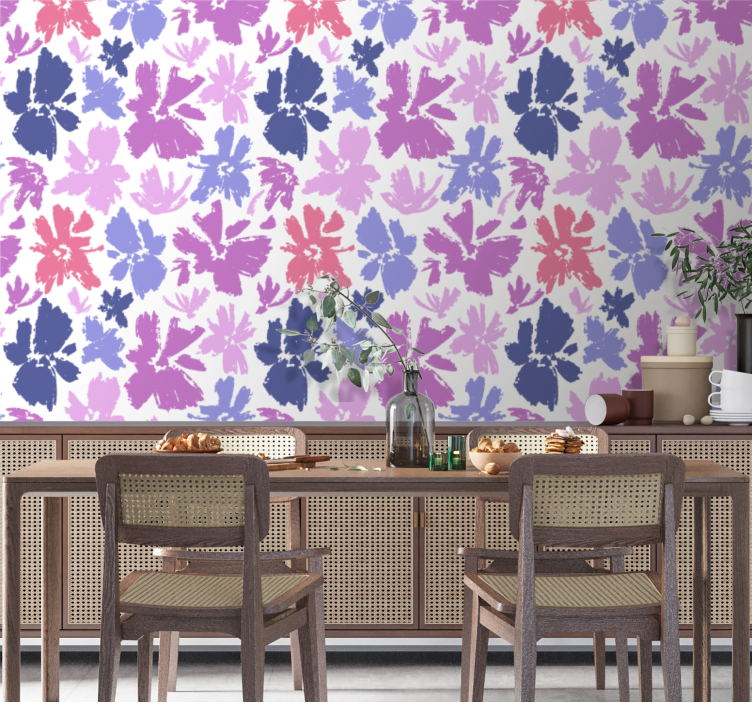 Purple floral display wallpaper for dining area - TenStickers