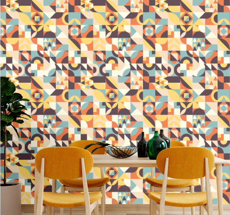 Colorful geometric mosaic pattern wallpaper - TenStickers