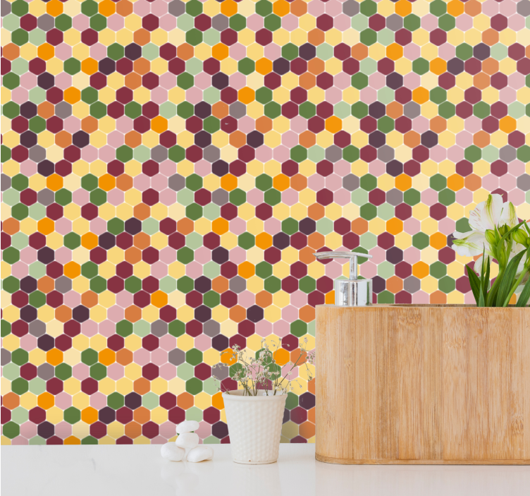 Small colorful hexagons tile effect wallpaper - TenStickers