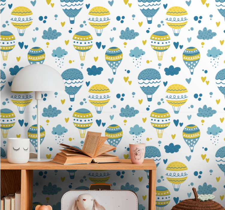 Blue and yellow balloons wallpaper childrens room - TenStickers