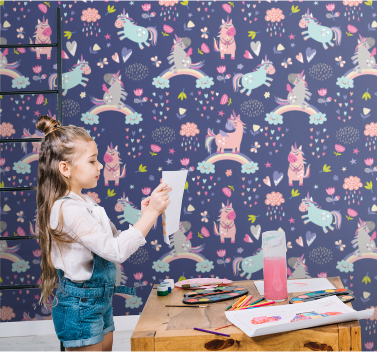 Colorful unicorn patterns wallpaper childrens room - TenStickers