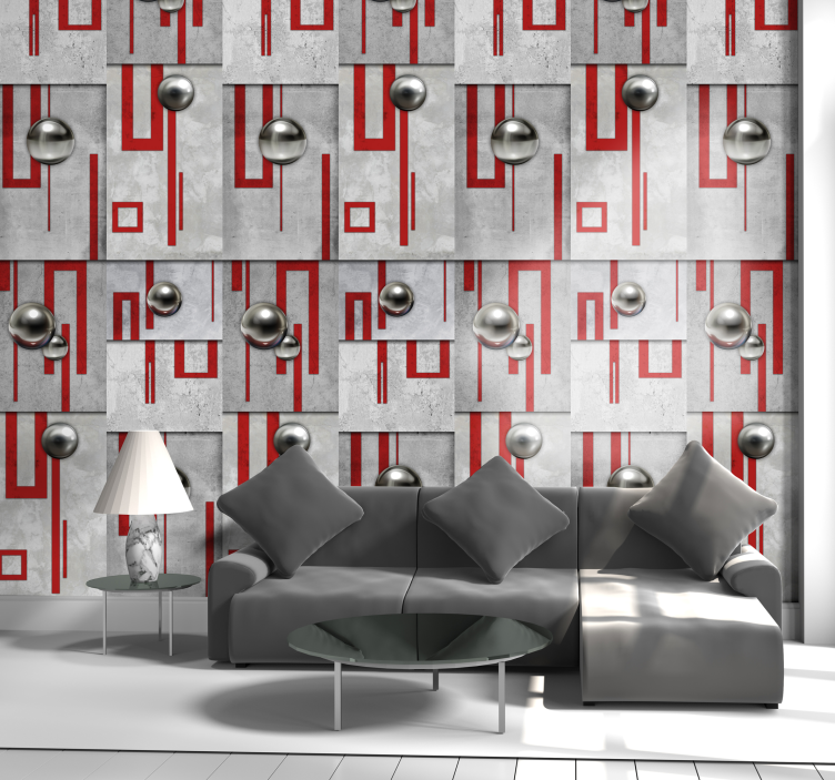 Concrete, red frames and white knobs Wallpaper - TenStickers
