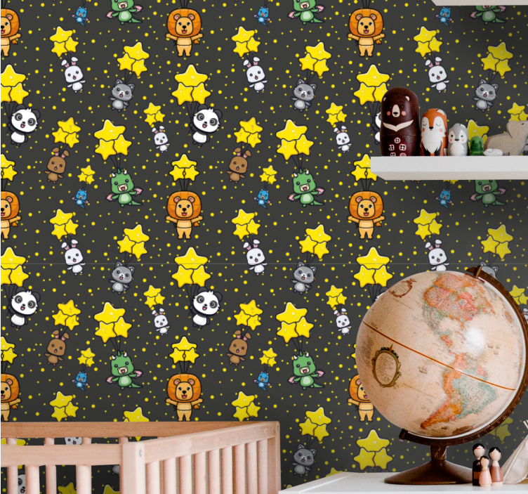 Baby animals and stars nursery room wallpaper - TenStickers