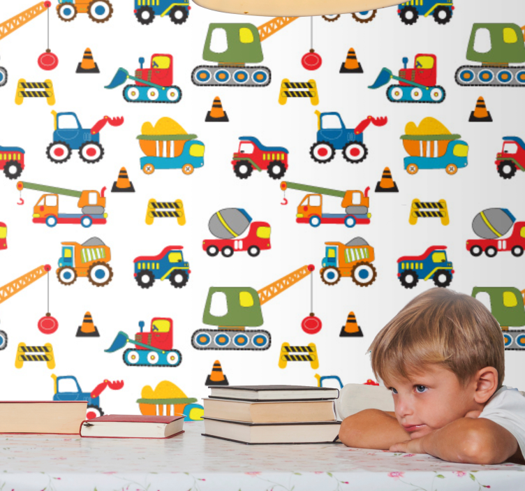 Cute design diggers on work Modern Wallpaper - TenStickers