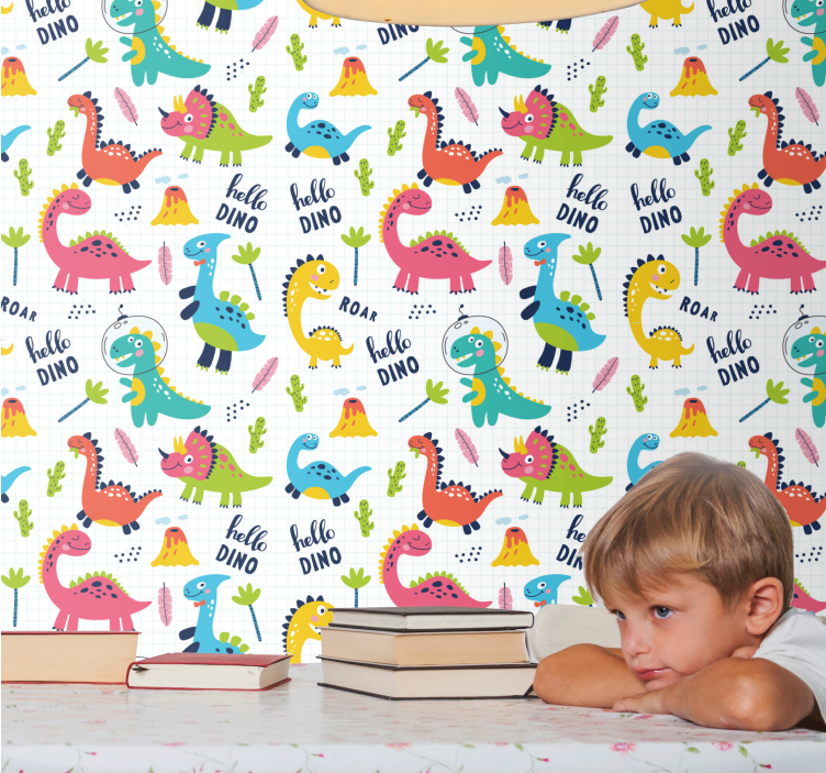 Cute dinosaur pattern bedroom Wallpaper - TenStickers