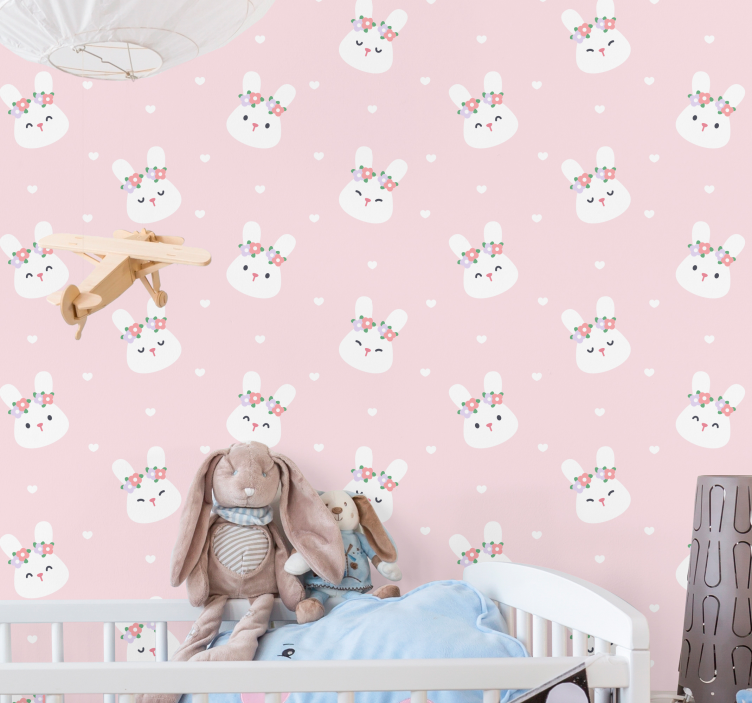 cute rabbits on pink Animal Wallpaper - TenStickers