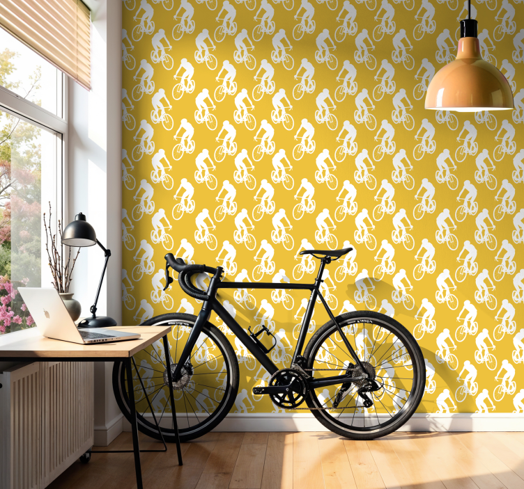 Cyclists yellow wallpaper - TenStickers