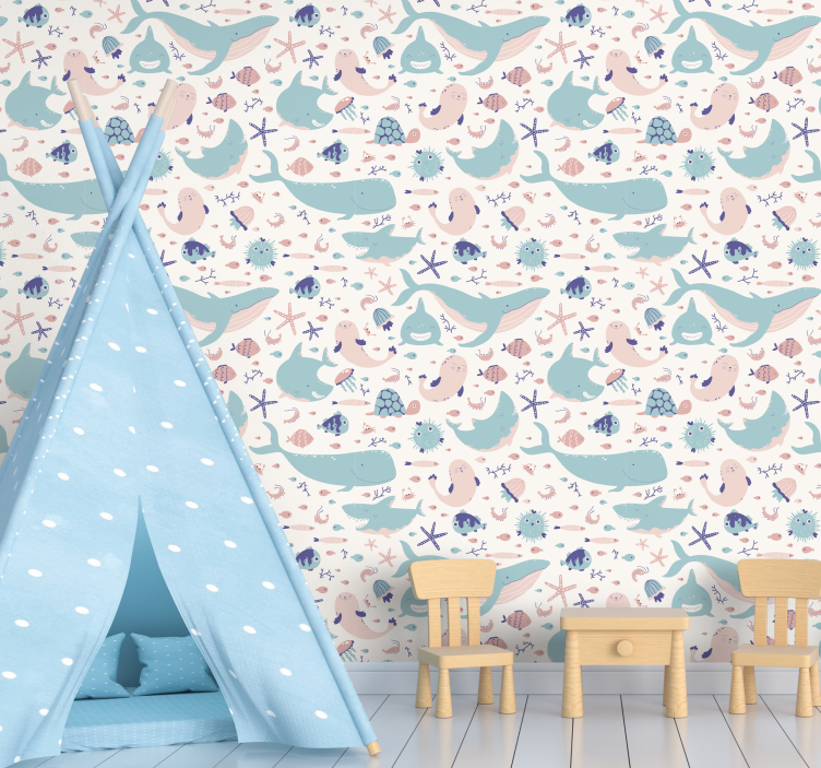 Dark and light blue sharks animal wallpaper - TenStickers