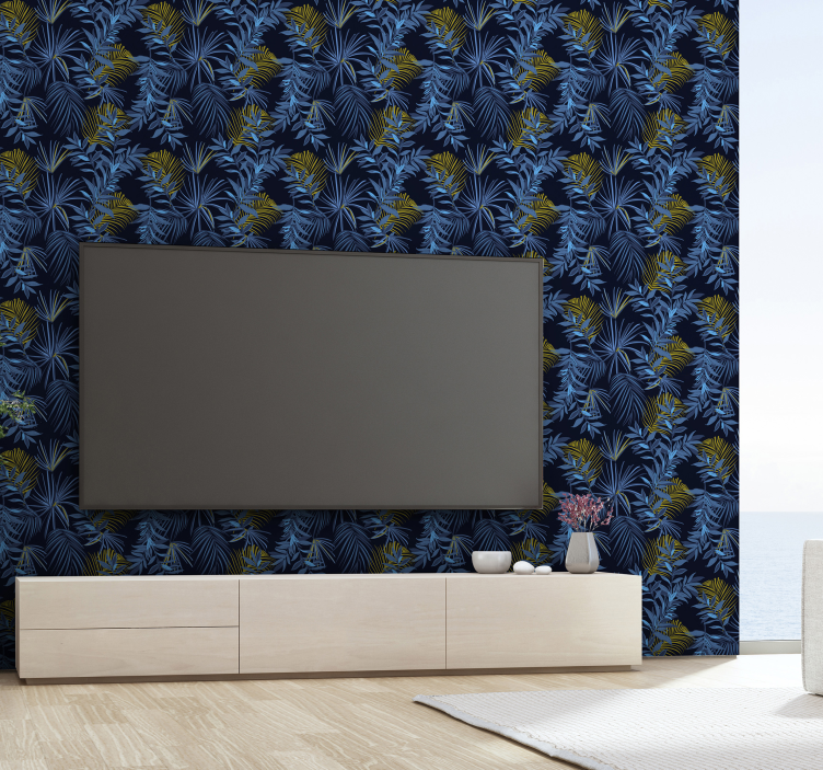 Dark blue banana leaves Flower Wallpaper - TenStickers