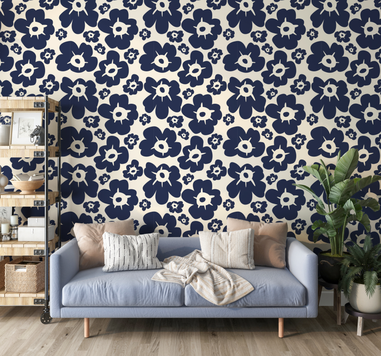 Dark blue poppy flowers wallpaper - TenStickers