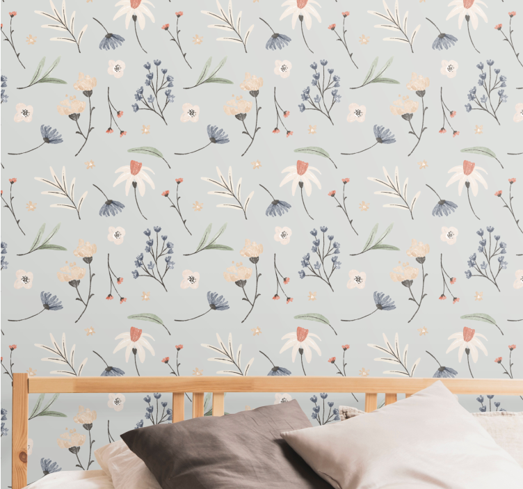 Delicate spring design flowers wallpaper - TenStickers