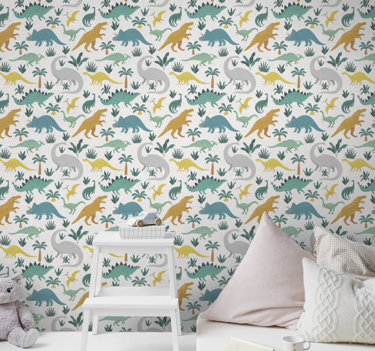 dinosaurs with trees Childrens Wallpaper - TenStickers