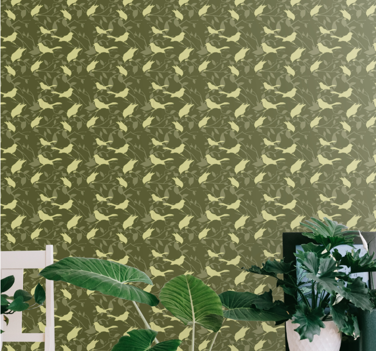 Green simple pattern birds in wallpaper - TenStickers