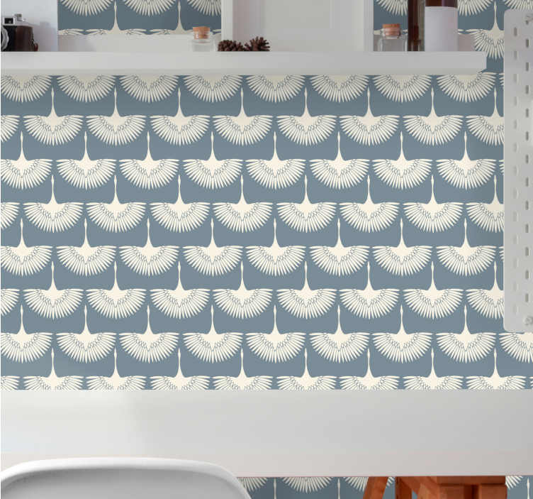 Elegant flying storks pattern birds in wallpaper - TenStickers