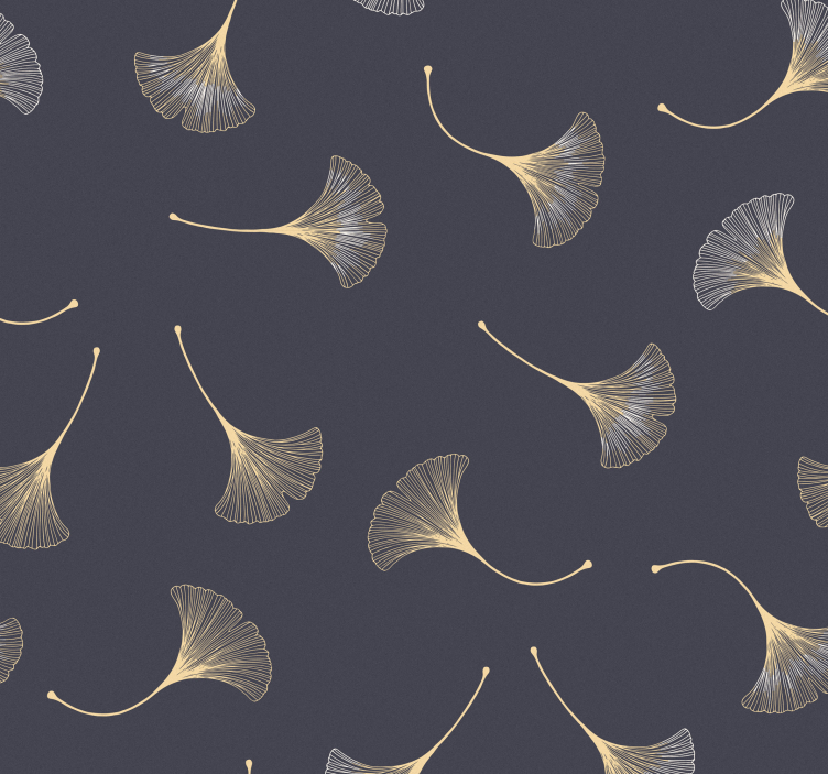 Grey elegant Ginkgo motif leaves wallpaper - TenStickers