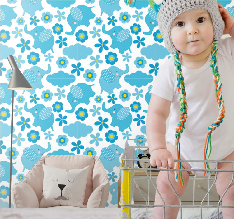 Elephant Flower Patterns nursery room wallpaper - TenStickers