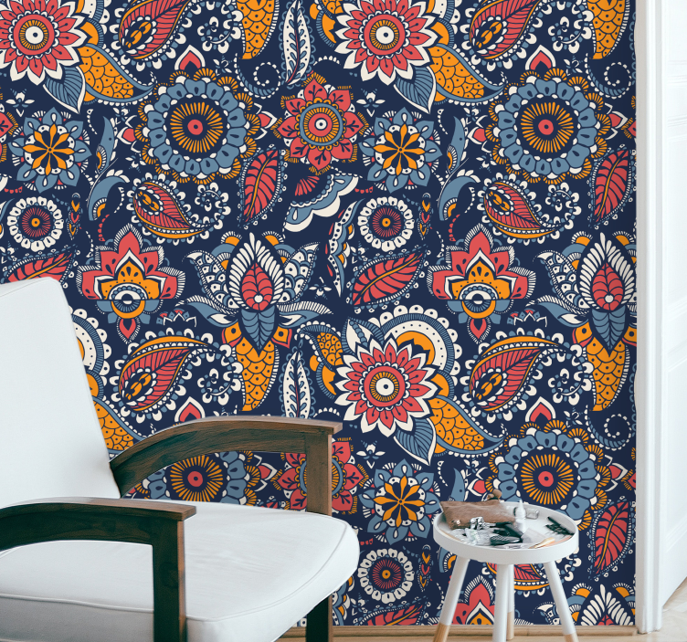 Ethnic blue pattern Rustic wallpaper - TenStickers
