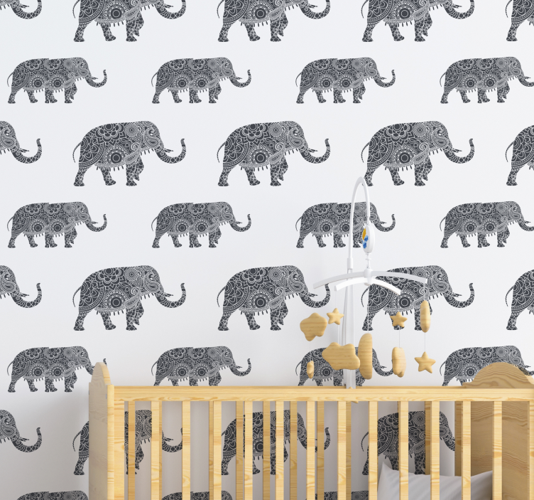 Ethnic elephants grey children wallpaper - TenStickers