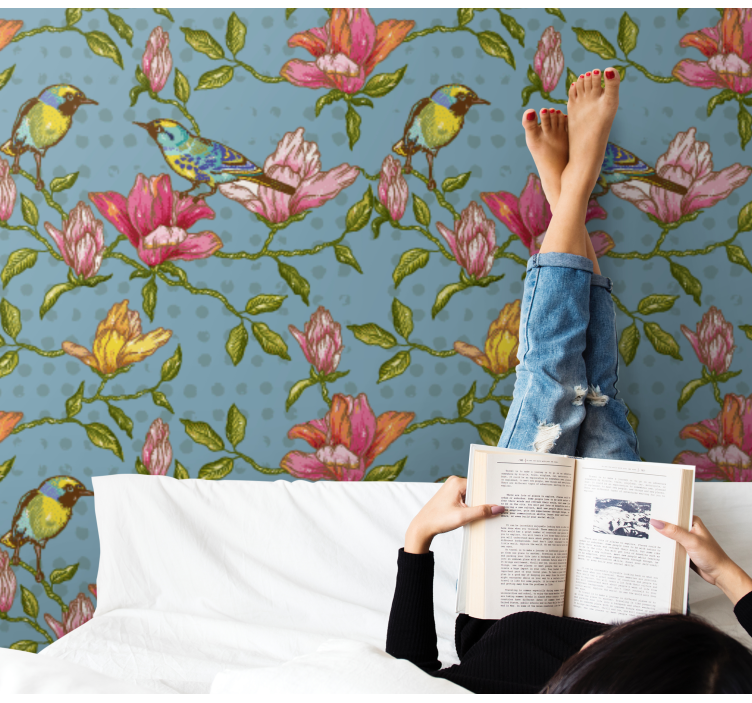 exotic birds Flower Wallpaper - TenStickers