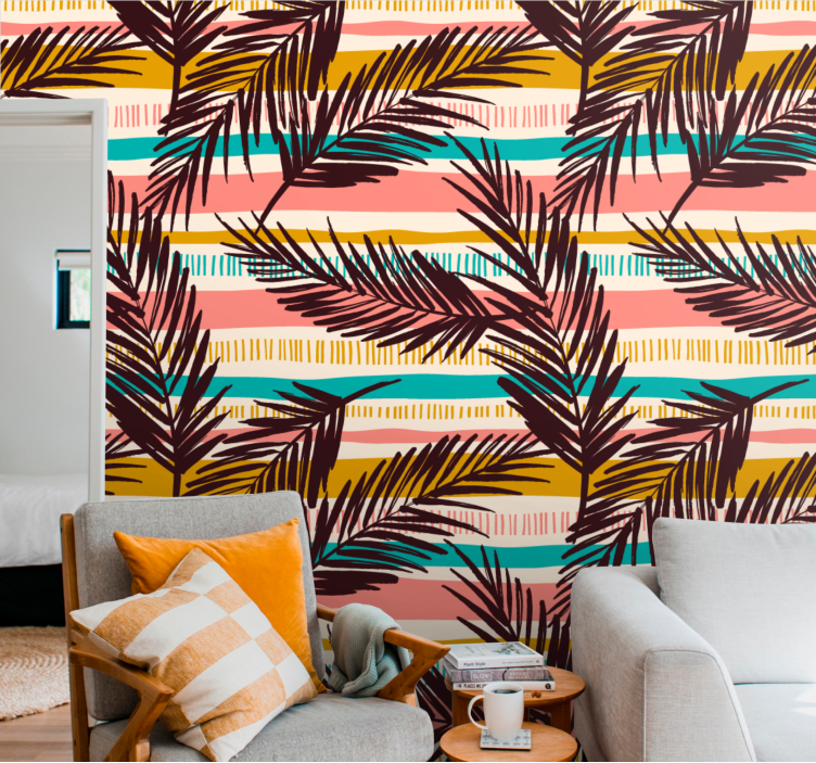 Exotic palm foliage living area wallpaper - TenStickers