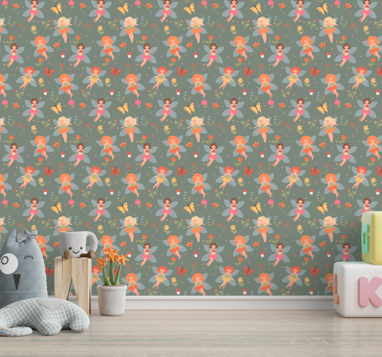 Fairy Floral Pattern nursery room wallpaper - TenStickers