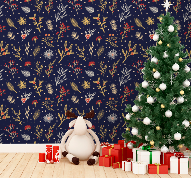 Festive Botanical Motif holiday christmas wallpaper - TenStickers