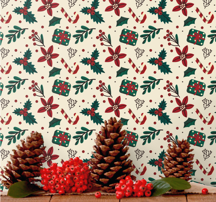 Festive Botanical Pattern holiday christmas wallpaper - TenStickers