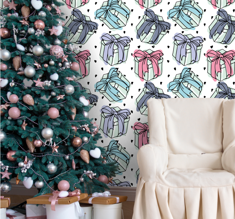 Festive Gift Boxes holiday christmas wallpaper - TenStickers