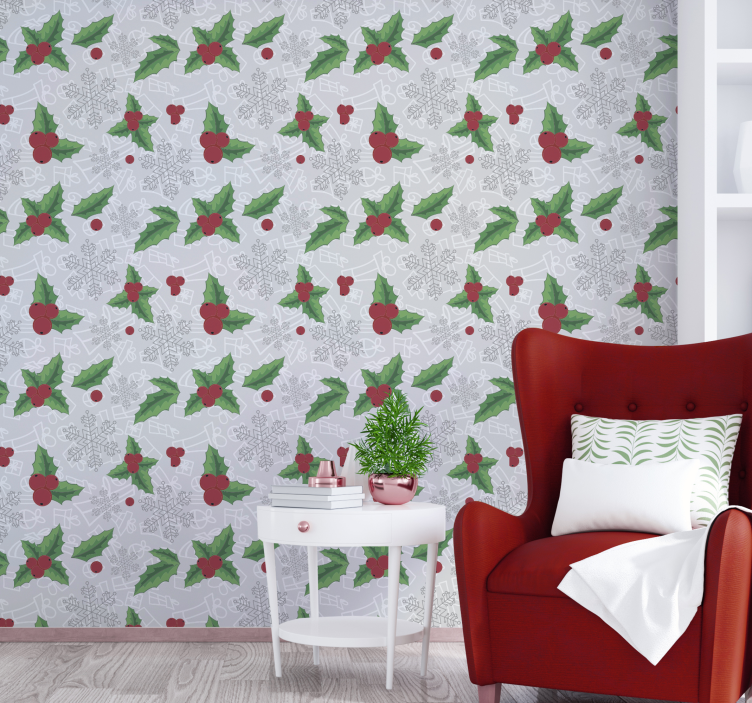 Festive Holly Pattern holiday christmas wallpaper - TenStickers
