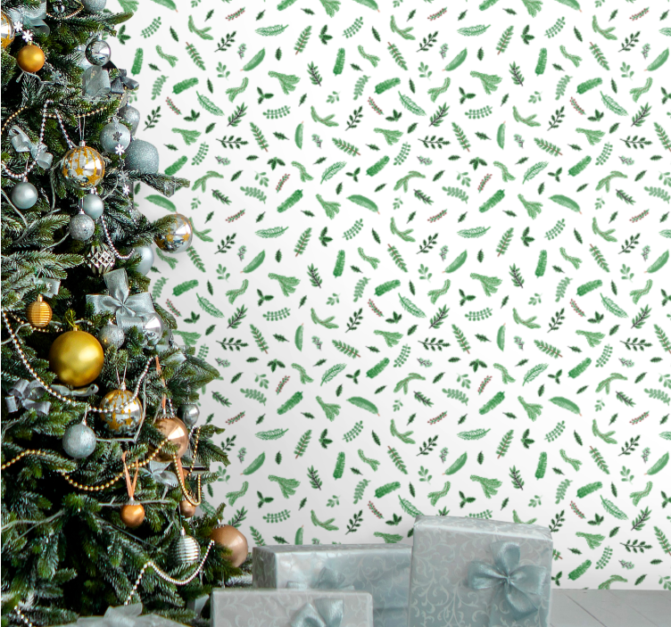 Festive Leaf Patterns holiday christmas wallpaper - TenStickers