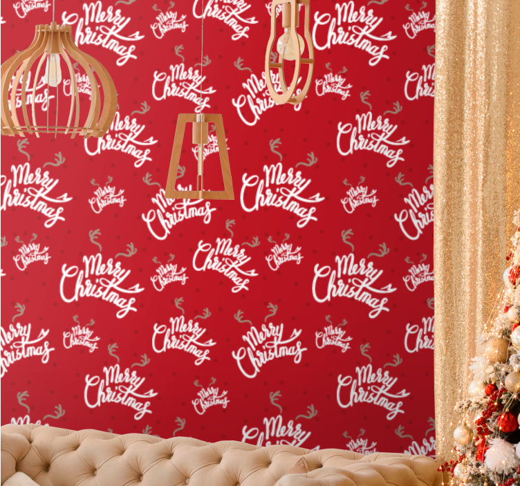 Festive Script Motif holiday christmas wallpaper - TenStickers