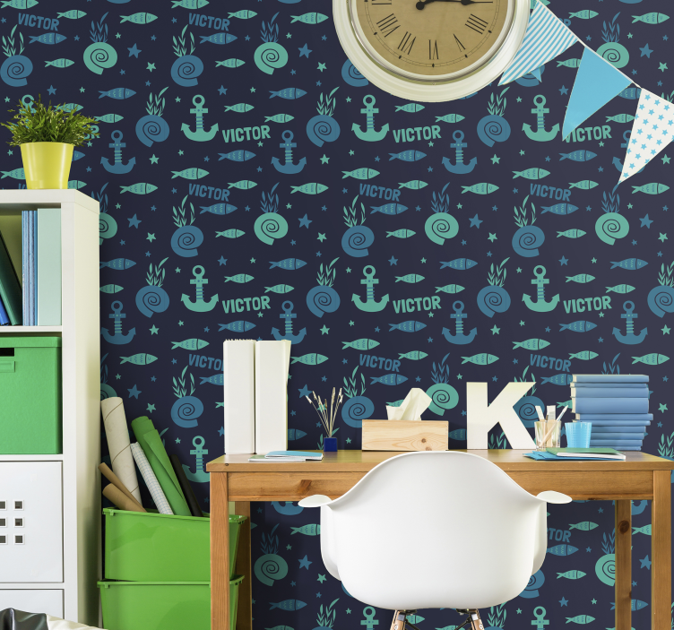 Fish and anchor under sea Bedroom Wallpaper - TenStickers