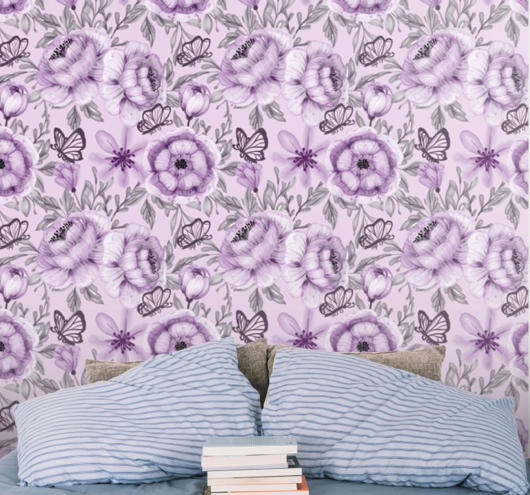 Floral Butterflies Arrangement flowers wallpaper - TenStickers