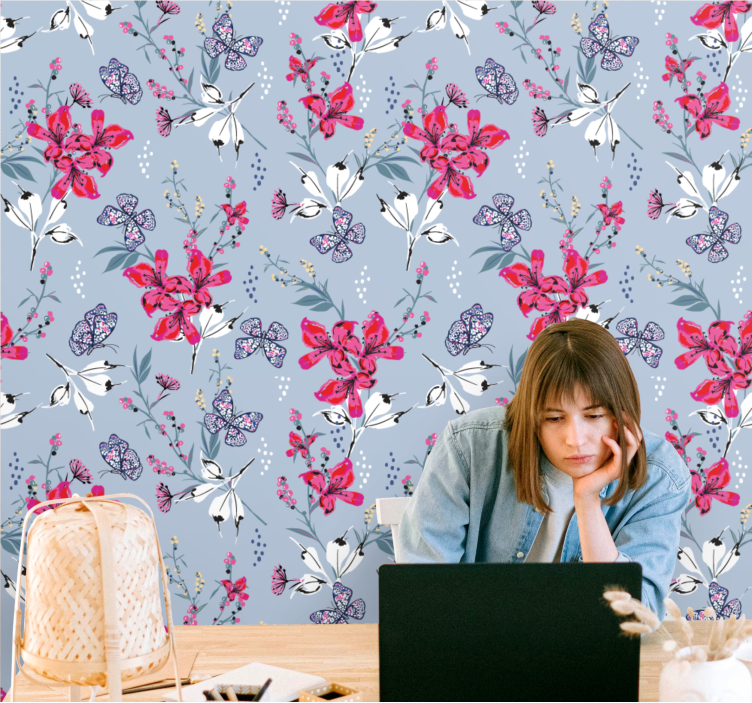 Floral Butterfly Design flowers wallpaper - TenStickers