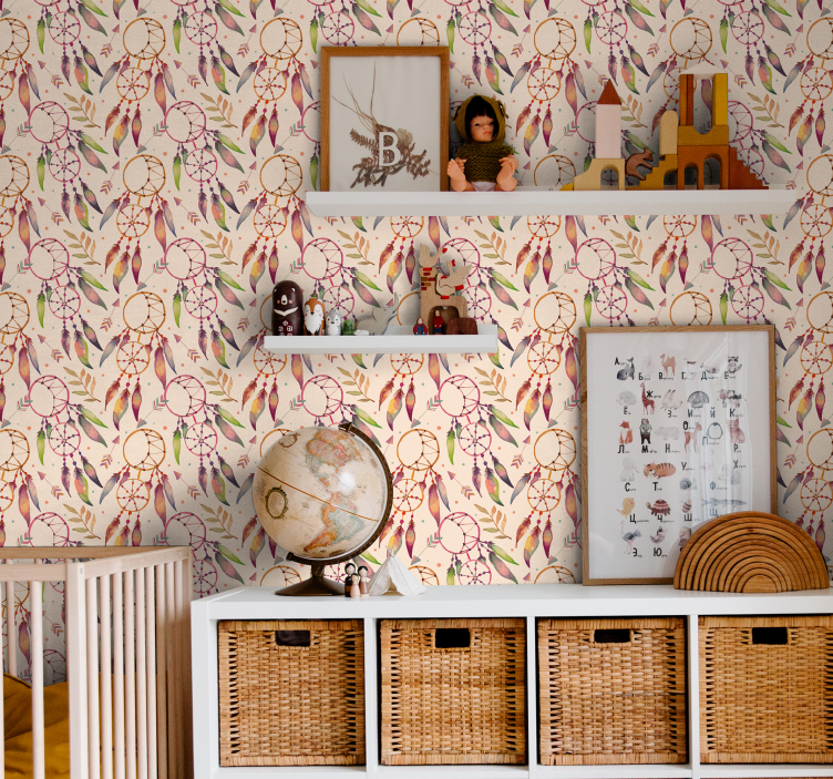 Floral Dreamcatcher Pattern wallpaper childrens room - TenStickers
