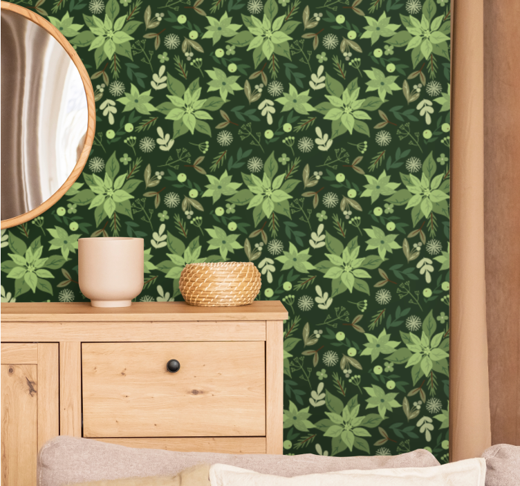 Green natural pattern leaves wallpaper - TenStickers